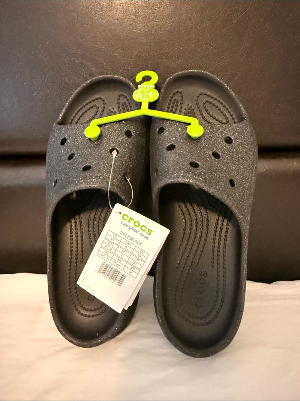 CROCS Black Glitter Slide Sandals